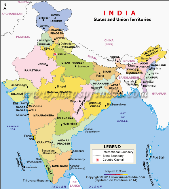 List of States and Union Territories of India As On 02 June 2014